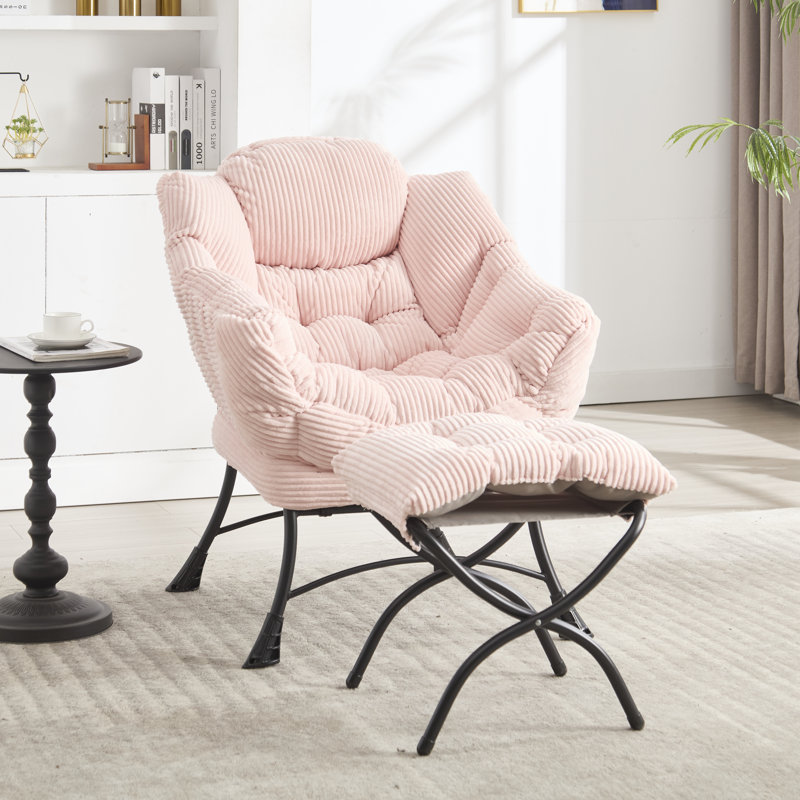 Chaise d'appoint moderne, douce et confortable avec repose-pieds, accoudoirs et poche latérale pour petits espaces