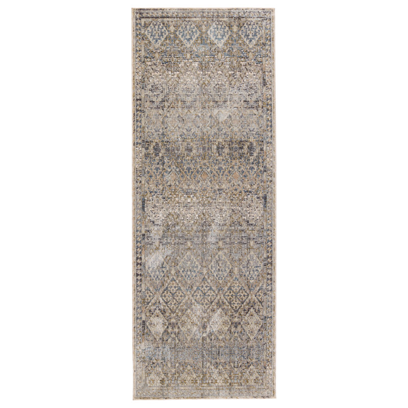 Tapis gris à motif géométrique Tandie, Tapis de couloir 2 pi 5 po x 10 pi