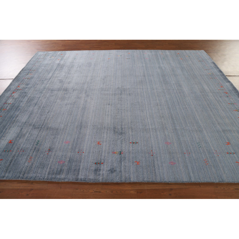 Tapis oriental bleu et gris à rayures Gabbeh 8 x 10