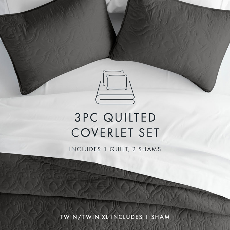 Gray King Microfiber Quilted Coverlet Set