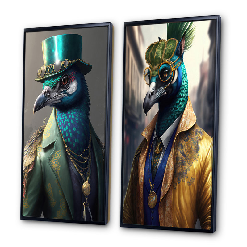 Ensemble d'impressions 2 pièces - Peacock Gangster in NYC, H 40 po x l 40 po, Cadre noir