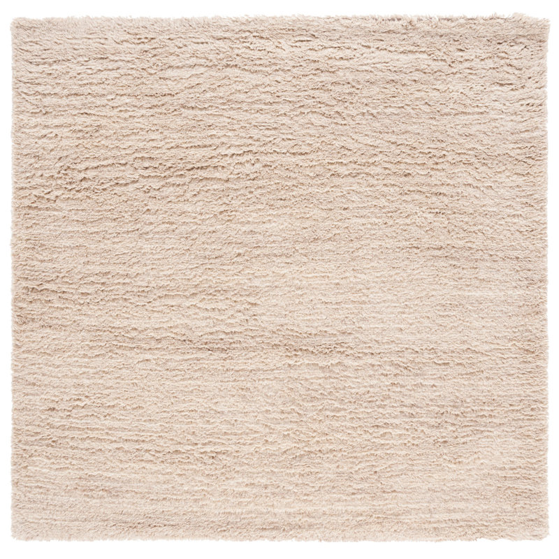 Tapis de couleur unie en laine / coton touffeté à la main Élizzie, Carré 6 pi