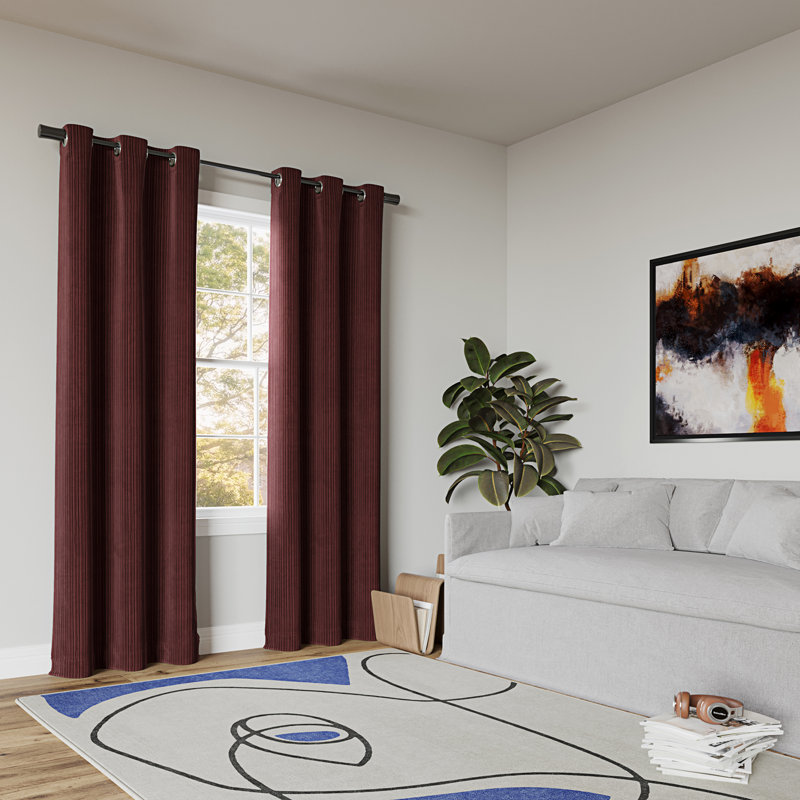 Cascade Pleated Velvet Blackout Grommet Curtain Panel, 40" W x 84" L, Wine Red