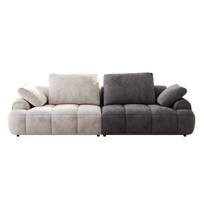 86.6 ""modern large size sofa, upholstered in beige and grey suede fabric -  Orren Ellis, 76A7099D14874B23A70D1629124572D3