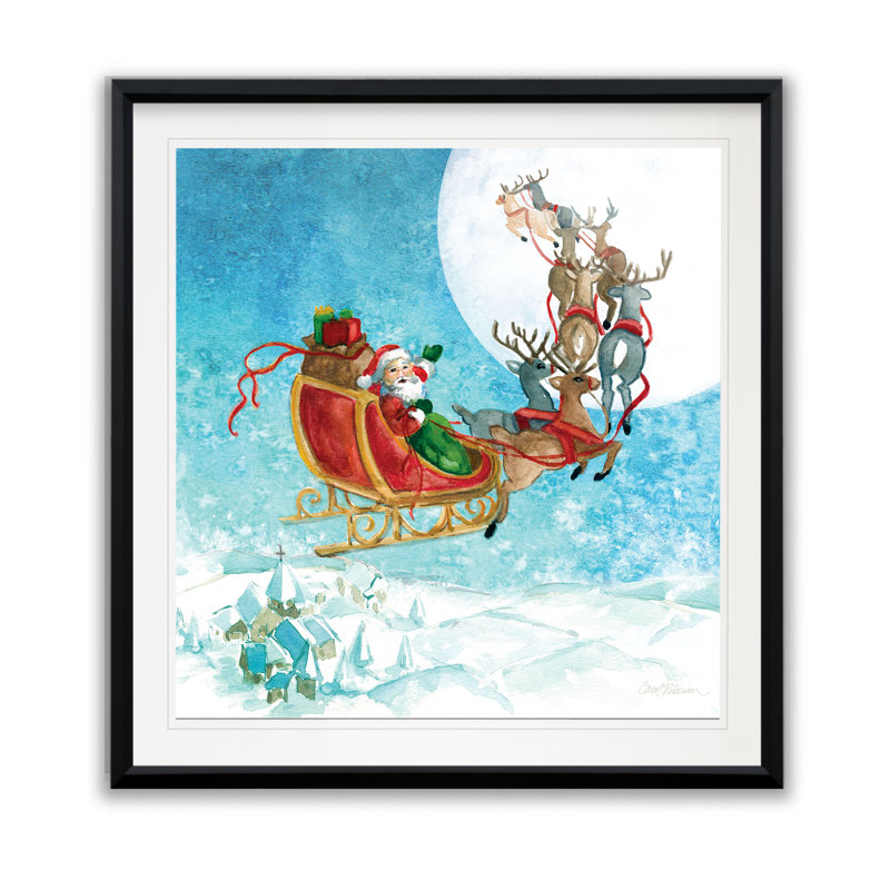 «Reindeer Sleigh» par Carol Robinson - reproduction, H 30,5 po x l 30,5 po x P 1,5 po