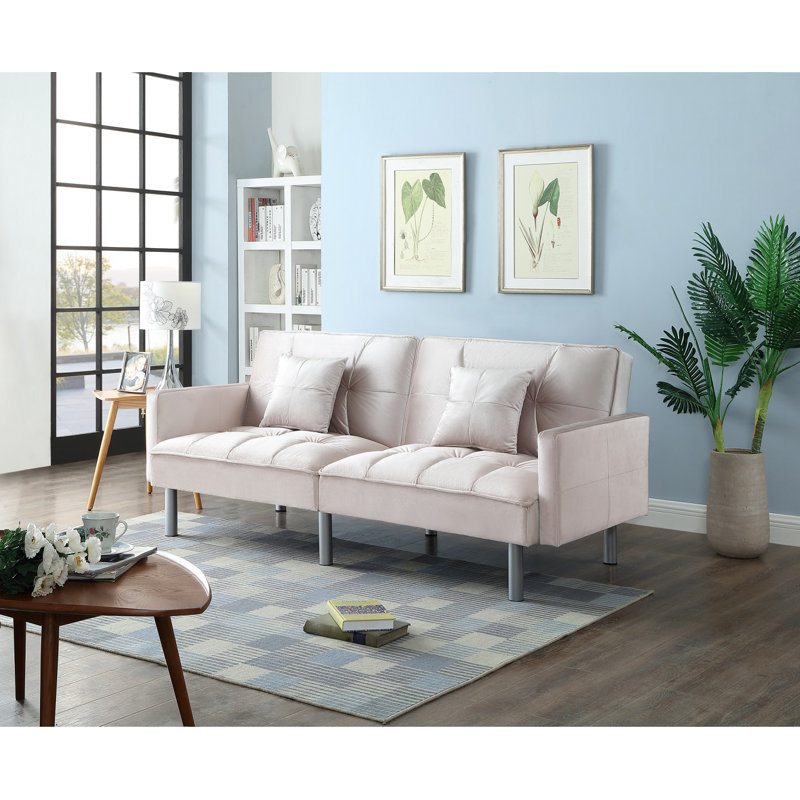 Silvester 75" Velvet Square Arm Sofa Bed Sleeper Love Seat, Beige