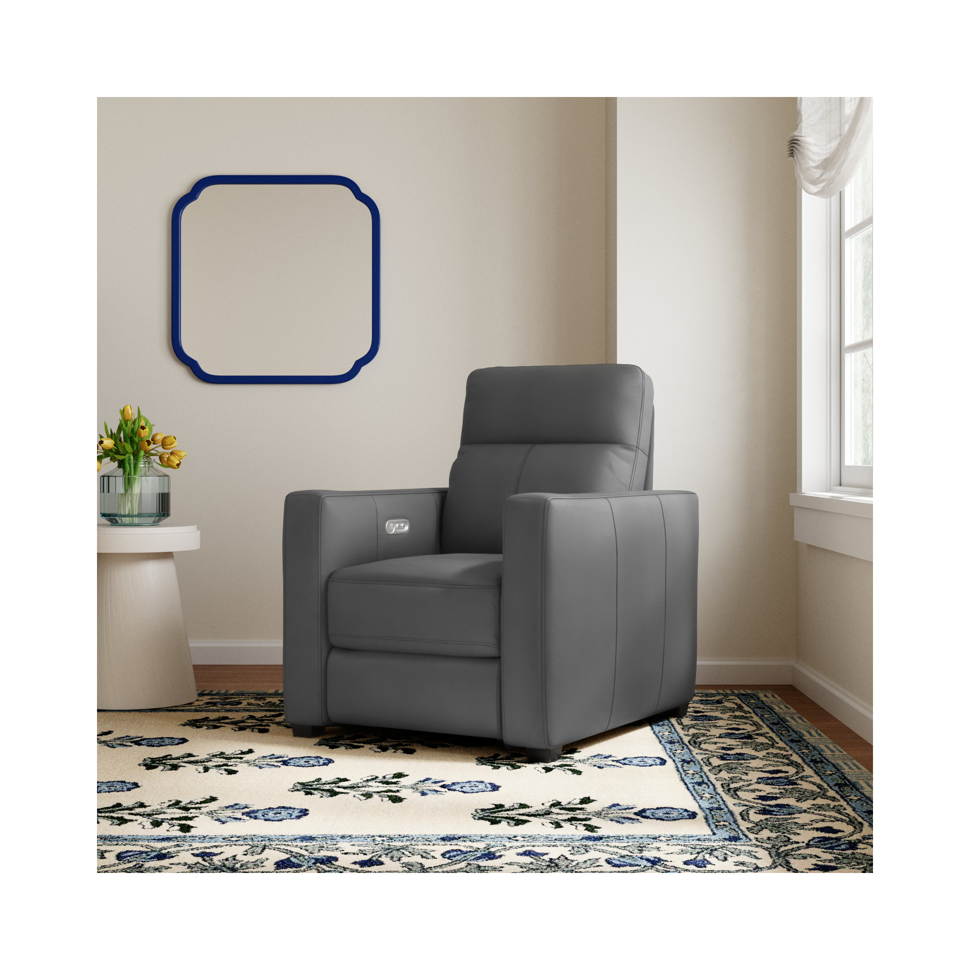 Broadway 34" Leather Power Club Recliner, Shale Leather Match