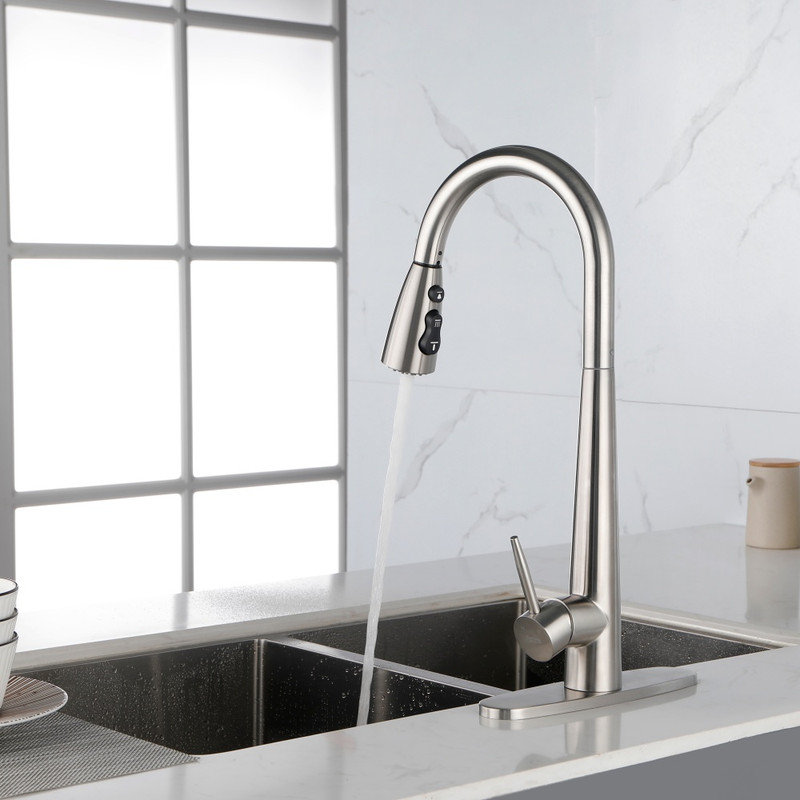Robinet de cuisine nickel brossé rétractable, Nickel brossé