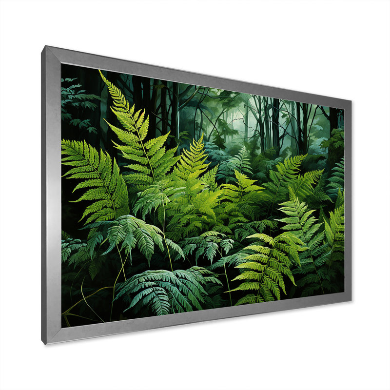 Fougère botanique sur toile, reproduction de plante vert forêt émeraude - Emerald Green Ferns Forest V, Cadre photo argenté