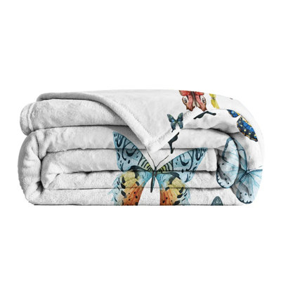 Reversible Butterfly Print Blanket - Soft Flannel & Cozy Sherpa Throw For Couch, Bed, And All-season Use