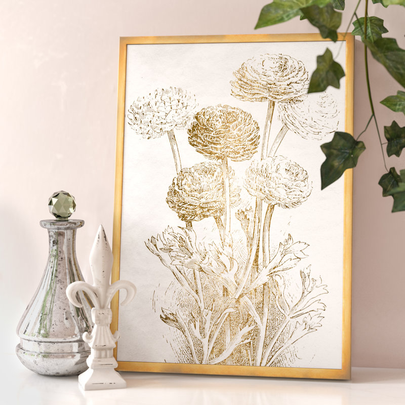 Reproduction d’art graphique sur papier « dahlia sketch gold », H 17 po x l 12 po x P 1,5 po