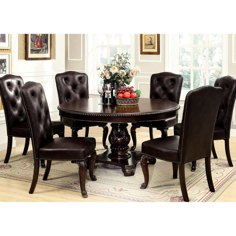 2 Traditional Chairs, Brown Cherry Solid Wood, Dark Back And Seat Padded Seat, Luxury Style