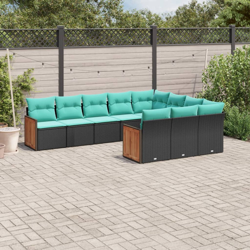  Ensemble de canapé de patio 10 pièces avec coussins en rotin de polyester noir