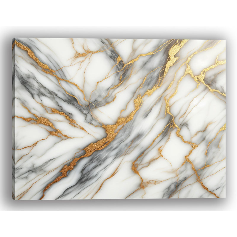 Golden Lightning Marble Swirl - Impression sur toile tendue, H 16 po x l 24 po x P 1,5 po