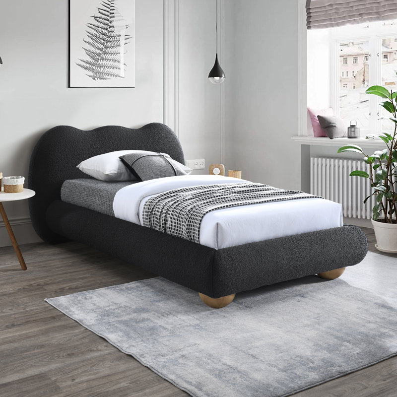 Lit à panneau tapissier Hyde, Simple, Black Boucle Fabric