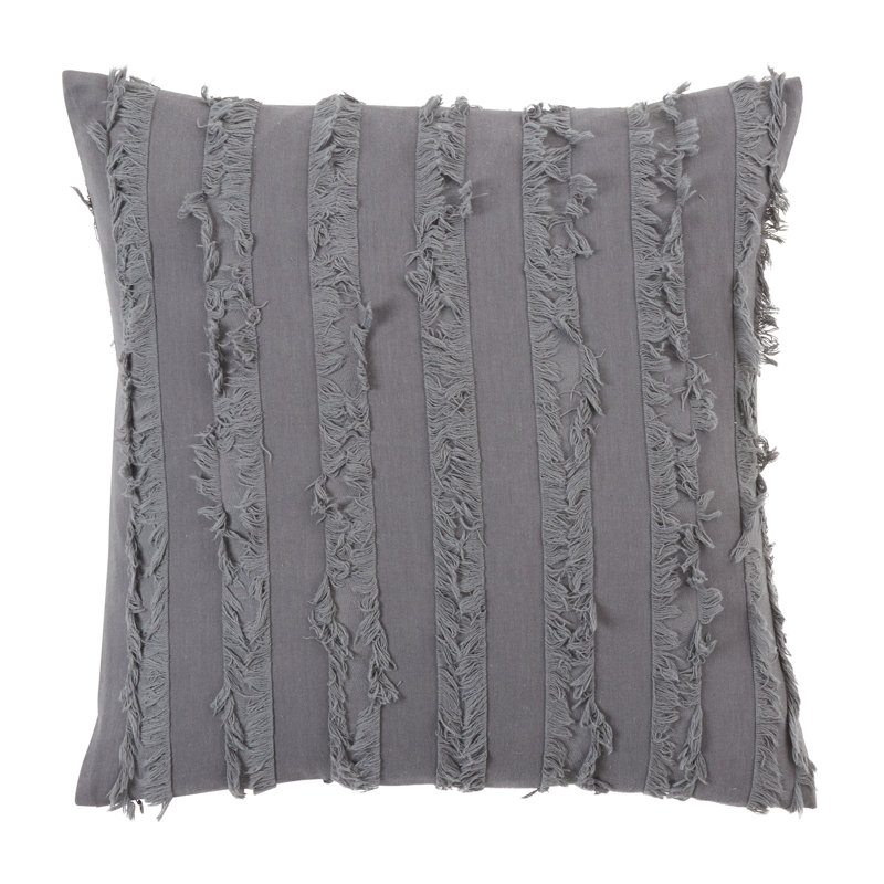 White Cotton Linen Fringe Stripe Throw Pillow