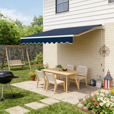 Sun Shade Awning with Manual Crank Handle for Deck, Porch, Balcony