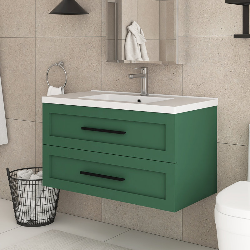 Ensemble de meuble-lavabo simple mural 36 po vert avec lavabo intégré en céramique 36 po