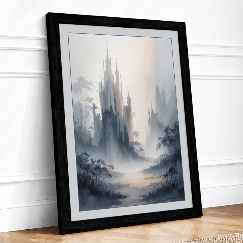 Castle in the Mist Romantic 1 Piece Single Picture Frame Wall Art, A1 - 84.1 x 59.4 cm, Black
