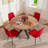 5-Piece Round Glass Dining Table Set with 4 Velvet Dining Chairs-1135400315-1135400317-1135400307
