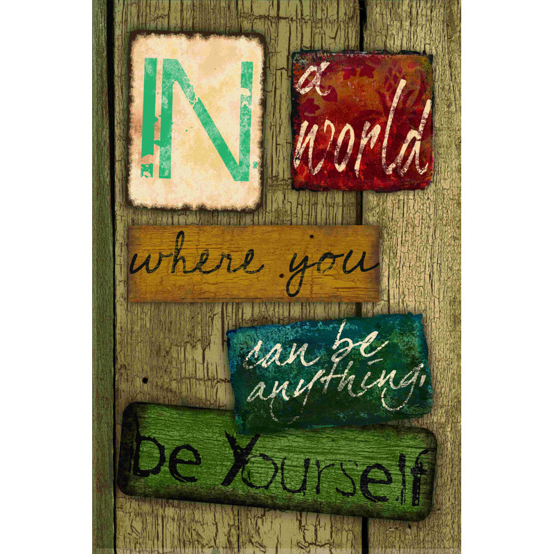 «In a World», art textuel sur toile tendue, H 18 po x l 12 po