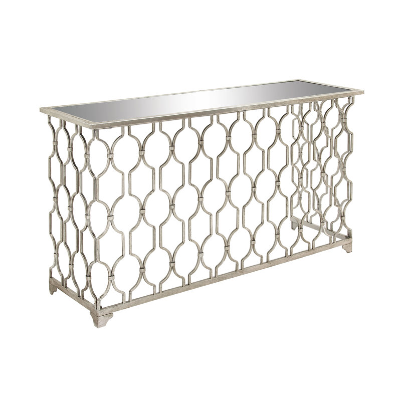 Tring Metal Geometric Silver Console Table with Mirrored Glass Top
