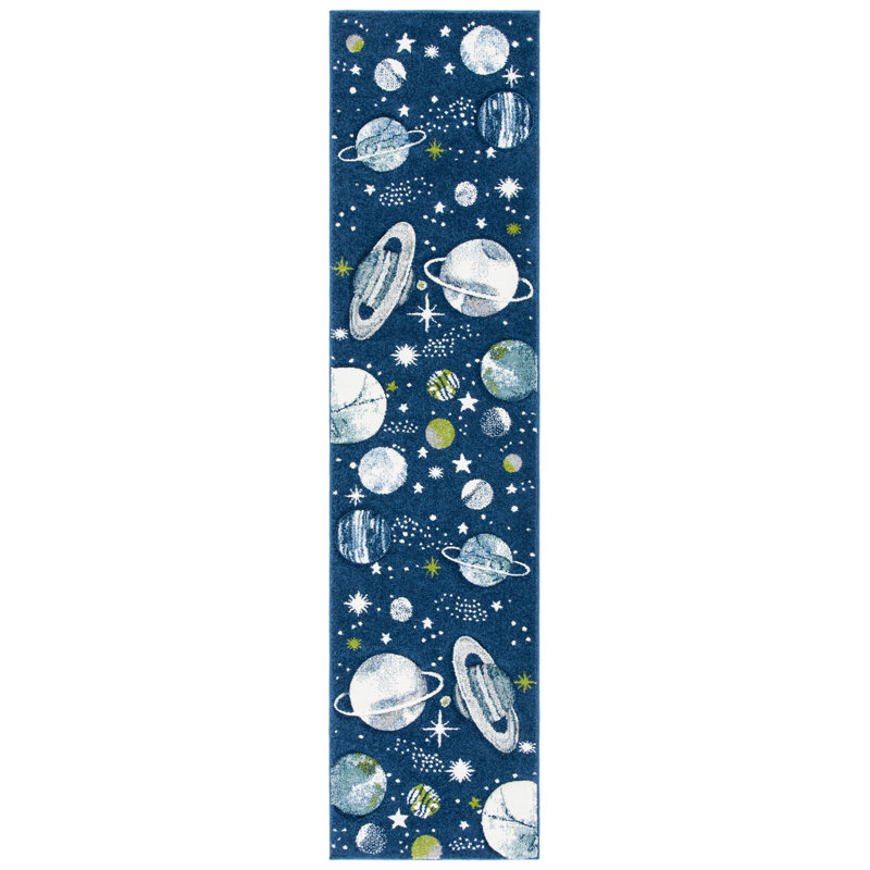 Hilger Navy/Ivory/Green Area Rug, Runner 2' x 8'