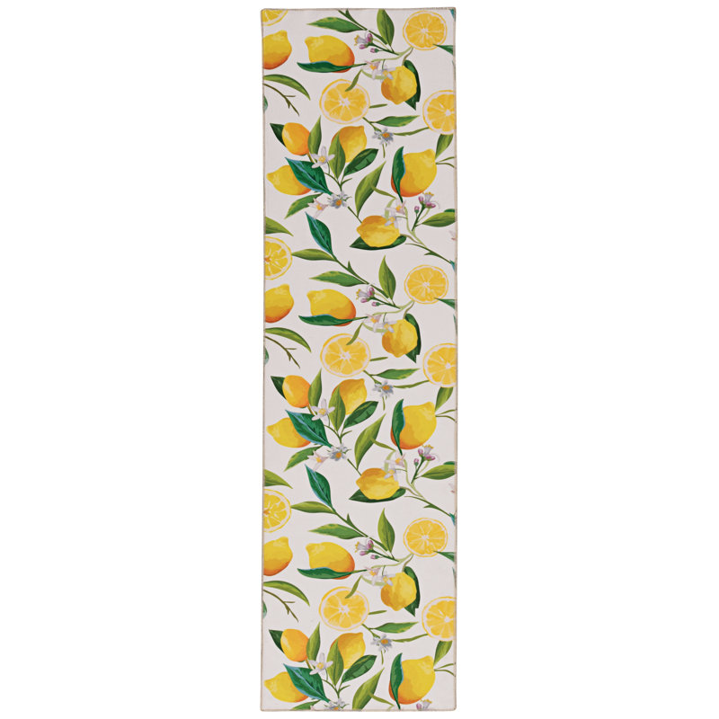 Tapis ivoire et jaune lavable à la machine Madai, Tapis de couloir 2 pi x 8 pi