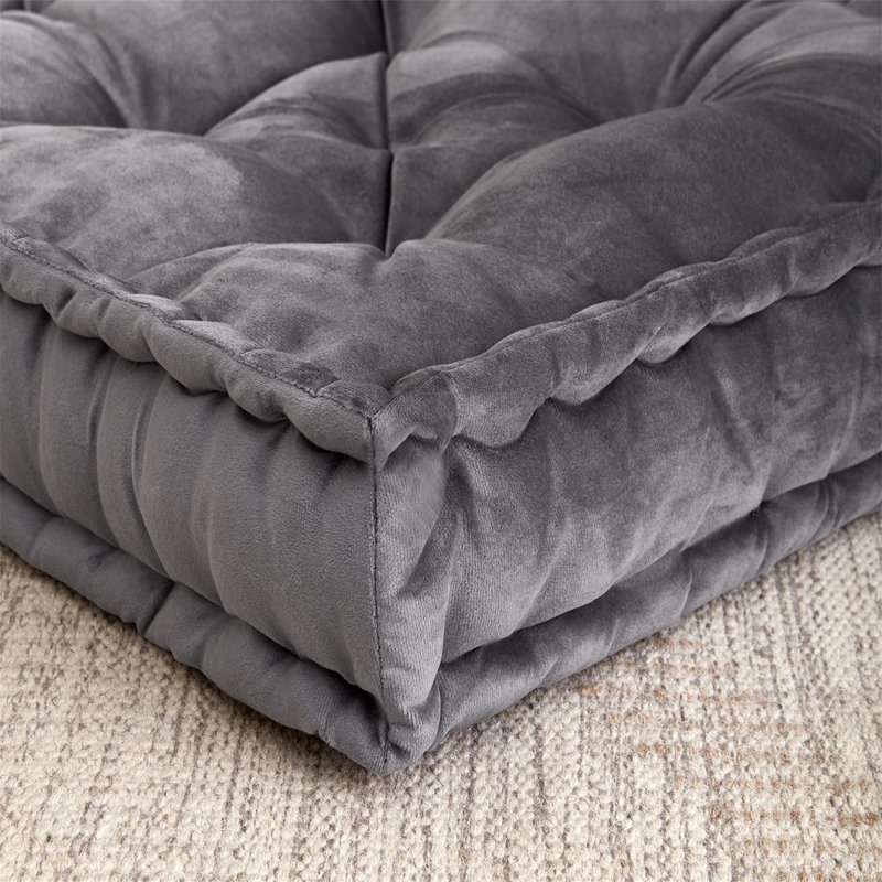 Gray Square Tufted Faux Velvet Floor Pillow