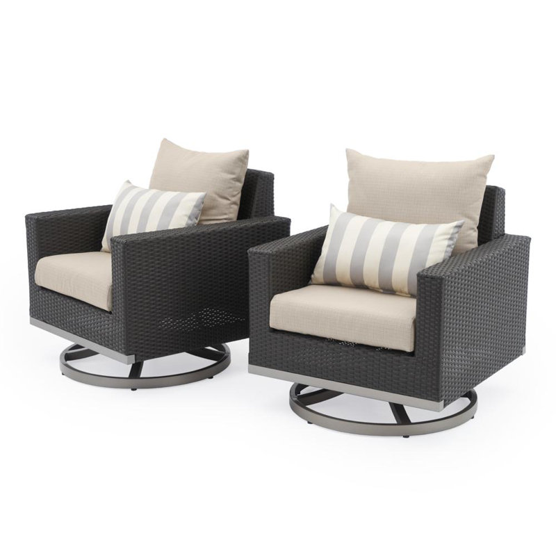 Milo Motion 4 Piece Rattan Sunbrella Sofa Set with Cushions, Canvas Jockey Red Sunbrella® Canvas, Brown