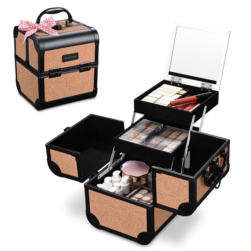 Organisateur de maquillage pour trousse de maquillage House of Hampton® avec artiste miroir, Corail rococo