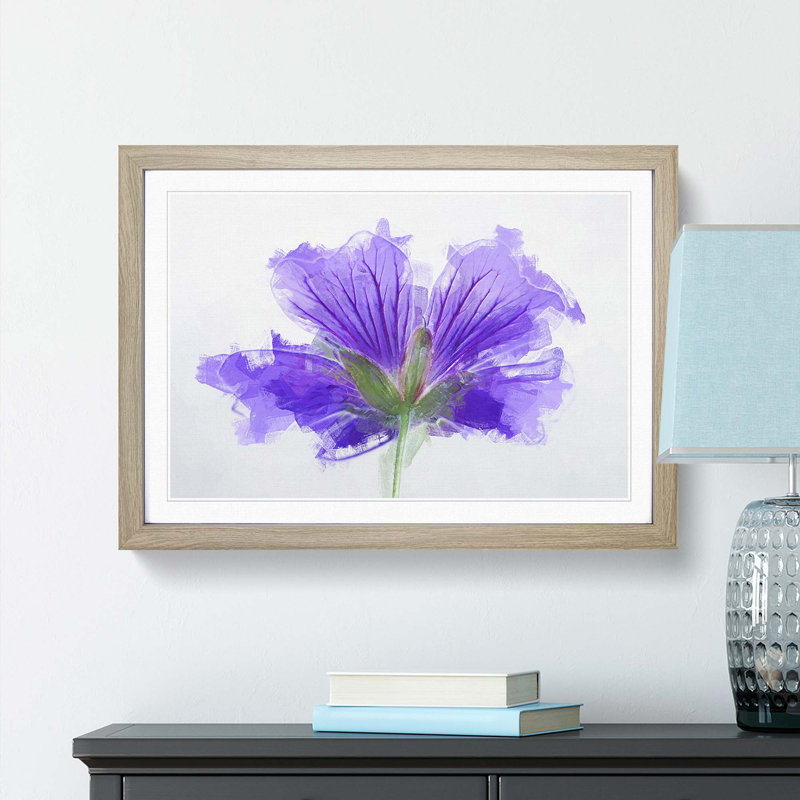 Purple Geranium Flower in Abstract - Picture Frame Graphic Art Print, Oak, 40cm H x 60cm W x 2cm D