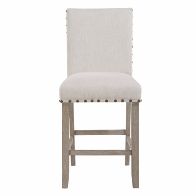 2 tabourets de bar blancs, tissu gris, profondeur de 40,34 po, sièges décontractés à garniture cloutée pour chaises de salle à manger, 2 tabourets, assise en tissu, hauteur 39,15