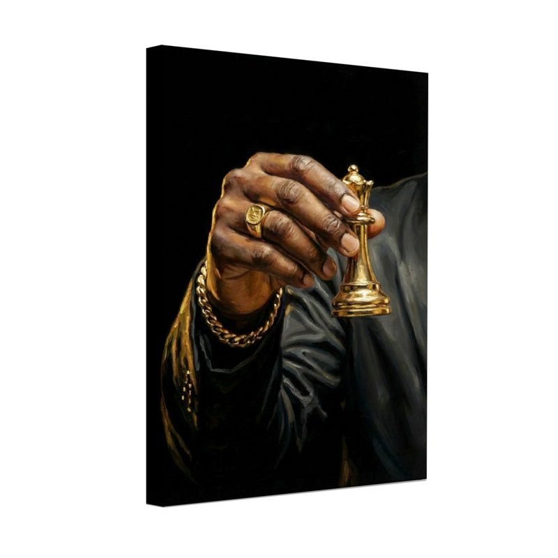Abstract Hand Holding Golden Chess Piece, 24" H x 36" W