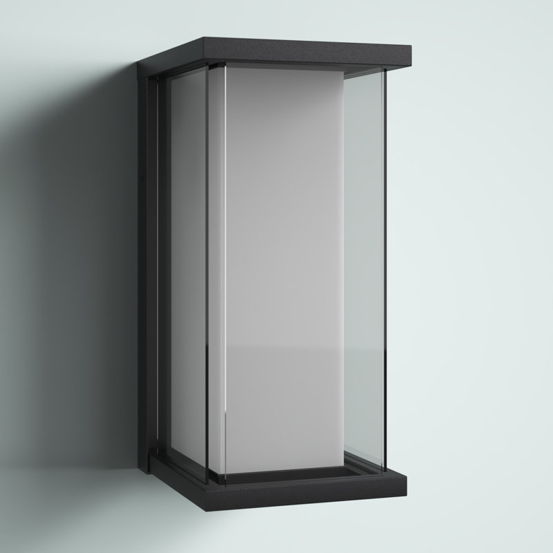 Shackelford 13.3''H LED Black Iron Tempered Glass ETL Outdoor Wall Light with Dusk to Dawn