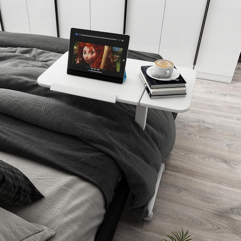 Table de chevet inclinable avec roulettes pour ordinateur portable, Blanc