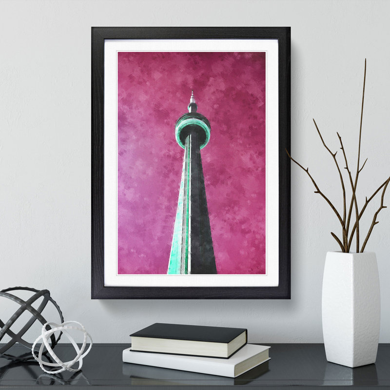 CN Tower In Toronto Canada Abstract - Single Picture Frame Painting on MDF, Black Framed, 45cm H x 33cm W x 2cm D