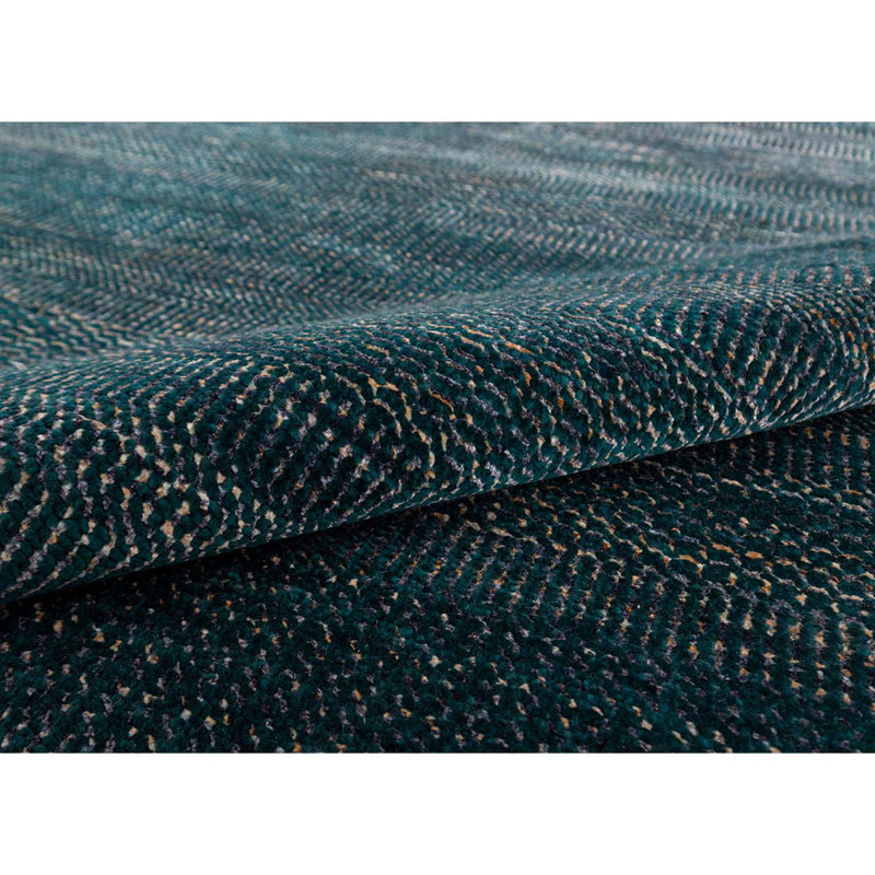 Wool Geometric Area Rug in Green/Charcoal