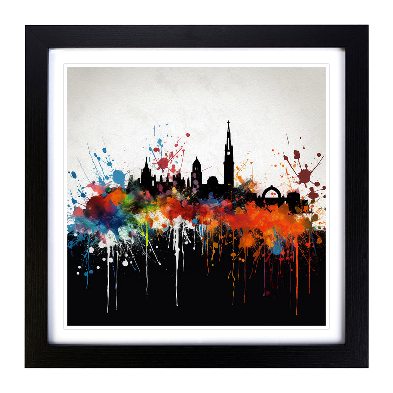 City Of Glasgow Splatter Art - Single Picture Frame Print on Wood, Black