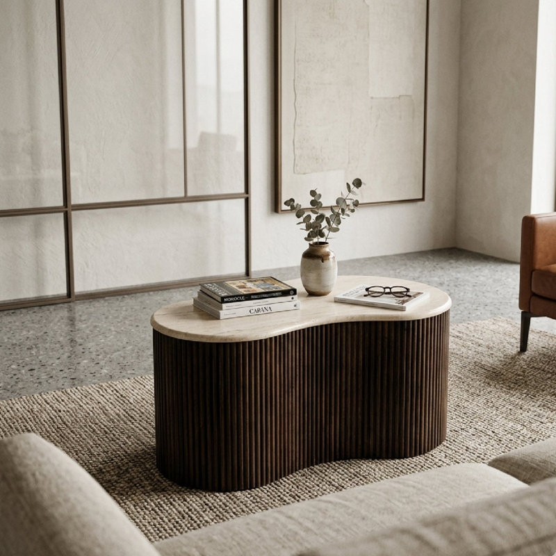 Mari Stone Coffee Table, 15" H x 28" L x 19" W