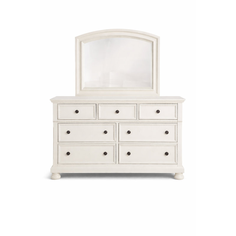 Ensemble de commode et miroir à 7 tiroirs avec plateau caché pour bijoux Aurane 65,25 po Aurane, Blanc