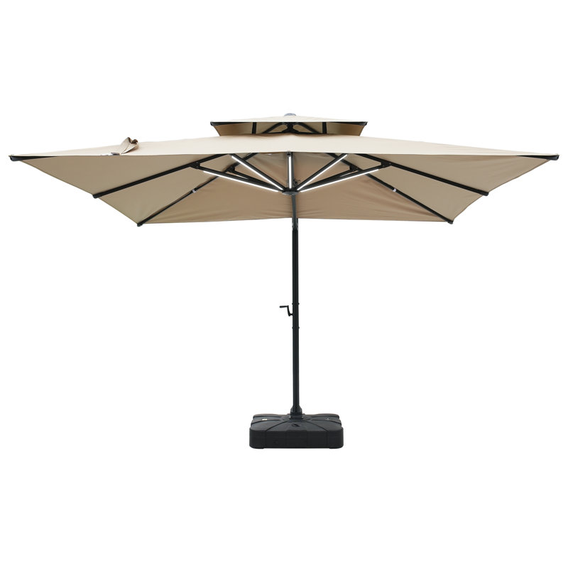 Parasol en porte-à-faux avec leviers à manivelle 118,11 po Kierston, poids de comptoir inclus, Taupe