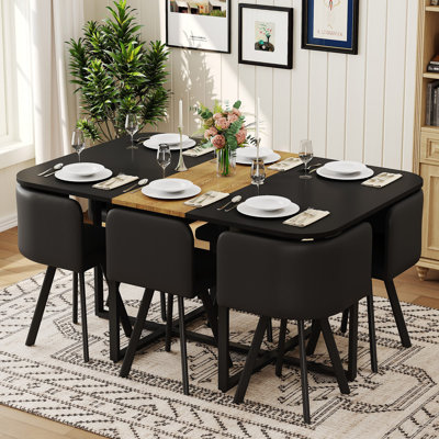 Ensemble de table de salle à manger 7 pièces avec 6 chaises en polyuréthane, table de cuisine rectangulaire à deux tons et grain de bois (planche de triamine), ensemble de mobilier de salle à manger moderne