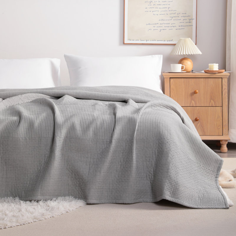 3 Layers Cotton Bed Blanket, Soft Breathable Quilt for Adults, Dot - NTBAY, 68" W x 92" L