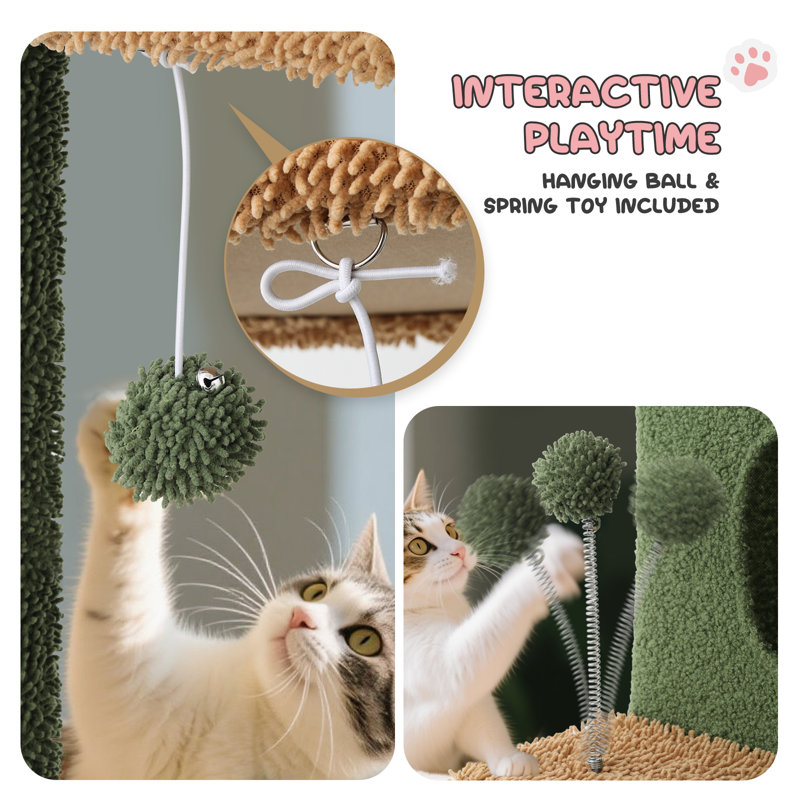 Everee 33" Cat Tree Tower, Green Cactus Cat Tree Condo House with Scratching Posts, Perch, Hammock