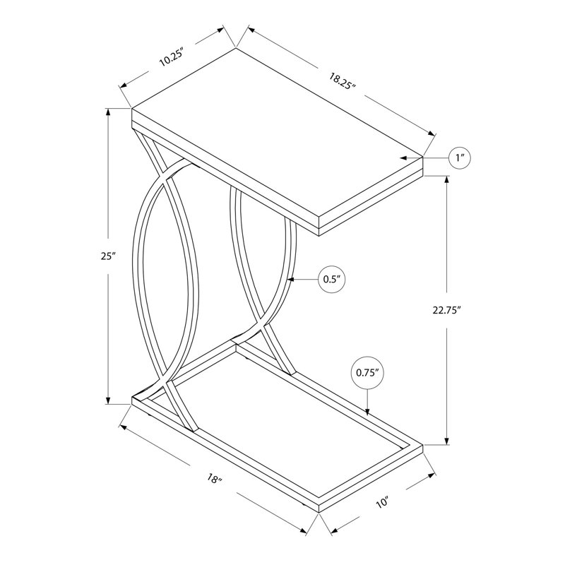 C-Shaped Accent Table, Chrome Metal, Glossy White