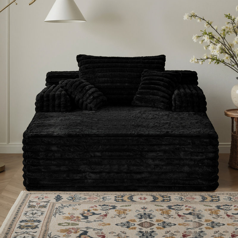 Chaise longue rembourrée Corduroy, Noir