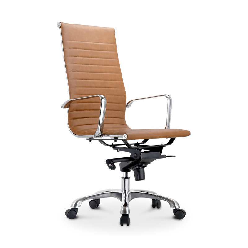 Chaise de travail en polyuréthane Roxana, Simili cuir brun clair