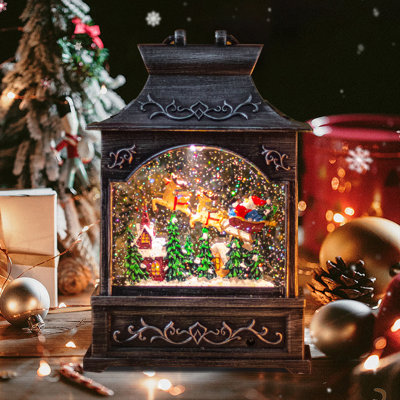 Christmas Musical Snow Globe Lantern With Santa Sleigh & Reindeer – Led - Lit, Musical Lantern With Glitter Snow, Vintage Design, Ideal For Home Decor & Holiday Gifting