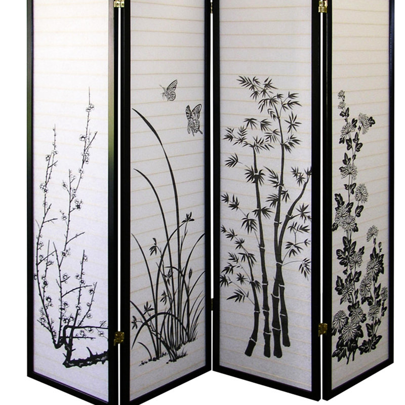 Paravent 70 po de hauteur avec finition noire et attrait floral pour plus d'intimité 70 po